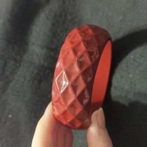 Maroon Red Geometric Diamond Pattern Heavy Plastic Bangle Statement Bracelet